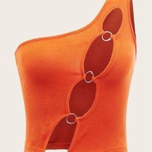 🎉5FOR25 NWT neon orange one shoulder cutout crop